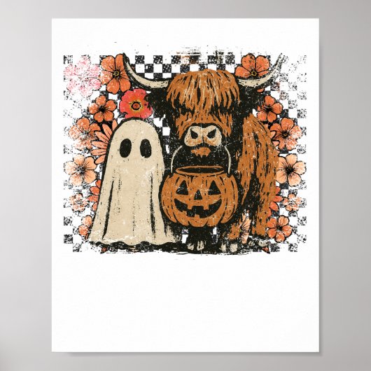 Poster Cute Fall Highland Cow Ghost Halloween (Devant)