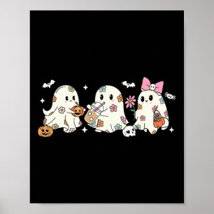Poster Cute Fantôme Floral Boire Café Halloween Ghost