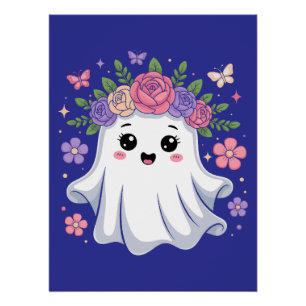 Poster Cute Fantôme Floral Kawaii Fantôme Halloween Kawai