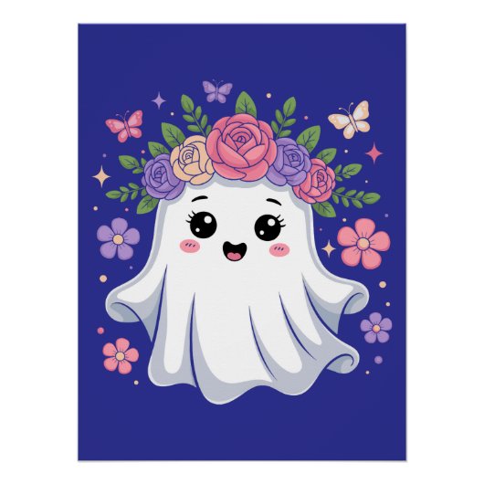 Poster Cute Fantôme Floral Kawaii Fantôme Halloween Kawai (Devant)