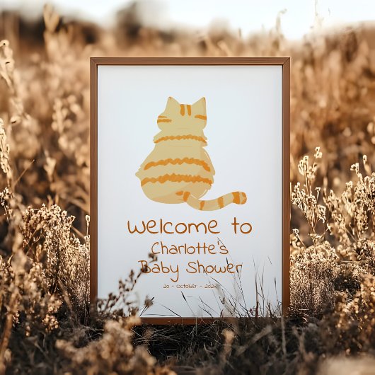 Poster Cute Fat Orange Cat Baby Shower Welcome Sign