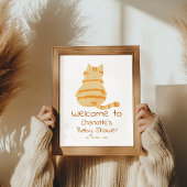 Poster Cute Fat Orange Cat Baby Shower Welcome Sign
