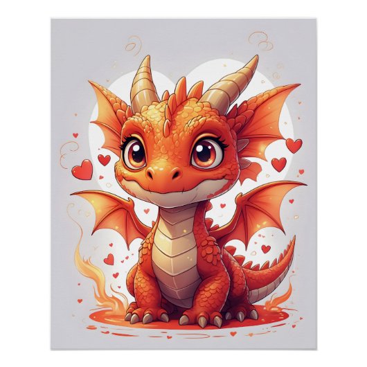 Poster Cute Fire Baby Dragon Art (Devant)