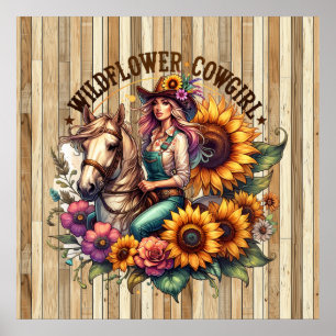 Poster Cute fleur sauvage Western Cowgirl