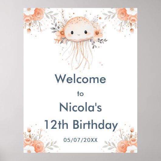 Poster Cute Floral Jellyfish Anniversaire Bienvenue (Devant)