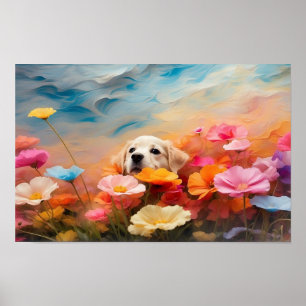Poster Cute floral Labrador extrait chiot téléchargeable