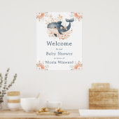 Poster Cute Floral Whale Baby Shower Welcome (Cuisine)