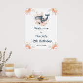Poster Cute Floral Whale Birthday Party Welcome (Cuisine)