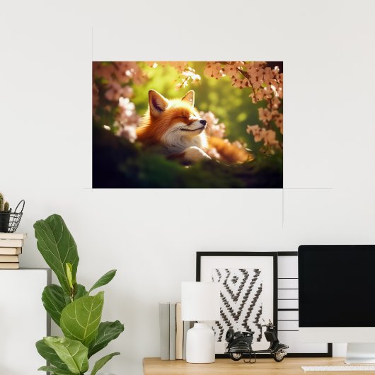 Poster Cute Fox Basking au printemps (Bureau à domicile)