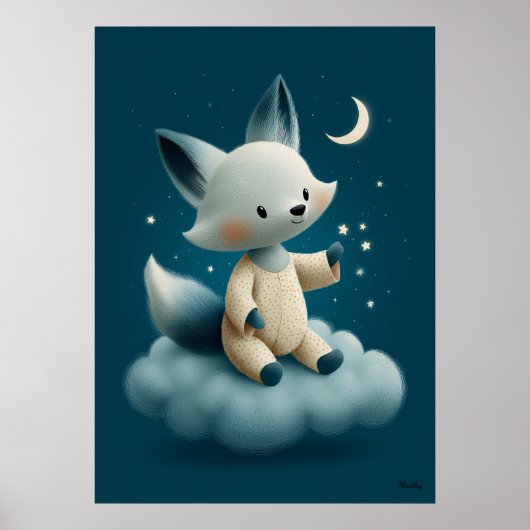 Poster Cute Fox on Cloud Nursery Bedtime (Devant)