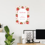Poster Cute fraise En vichy Baby shower de bienvenue (Bureau à domicile)