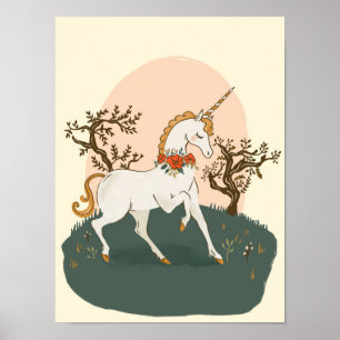Poster Cute & Fun White Unicorn Jouer des enfants