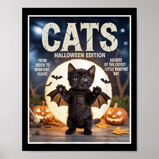 Poster Cute Funky Chat Noir En Costume De Chat Halloween (Devant)