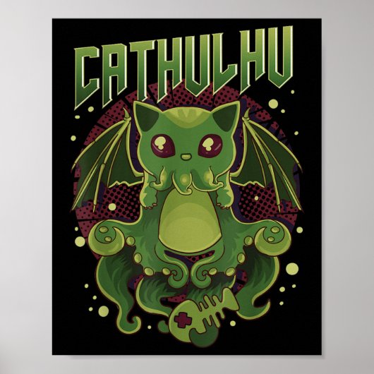 Poster Cute & Funny Cathulhu Kawaii Chat Cthulhu  (Devant)