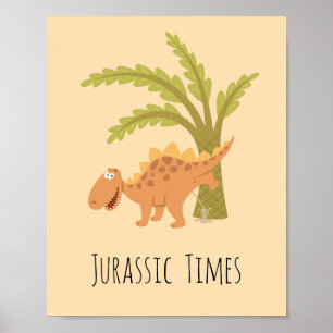 Poster Cute Funny Dinosaur Dino Peeing Jurassic Fern