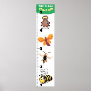 Poster Cute funny insects cartoon growth chart