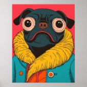 Poster Cute Funny Pug Illustration Funky Dog (Devant)