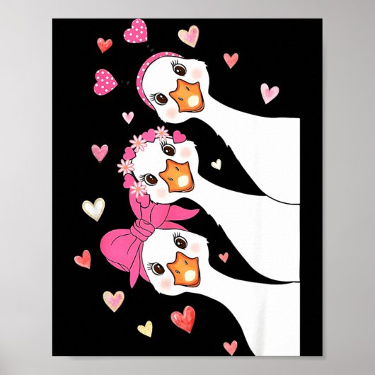 Poster Cute Funny Valentine Silly Gooses Heart Love Match (Devant)