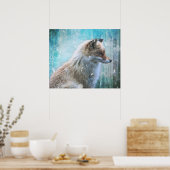 Poster Cute Furry Fox sur Blue Grunge Arrière - plan (Cuisine)