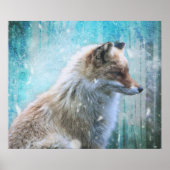 Poster Cute Furry Fox sur Blue Grunge Arrière - plan (Devant)