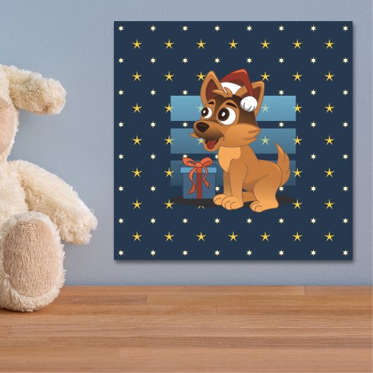 Poster Cute German Shepherd puppy Cartoon Starry night