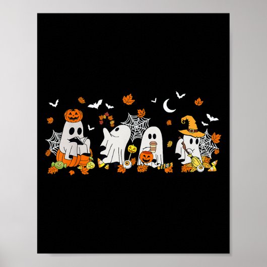 Poster Cute Ghost Boire Café Halloween Fall Ghost Bo (Devant)