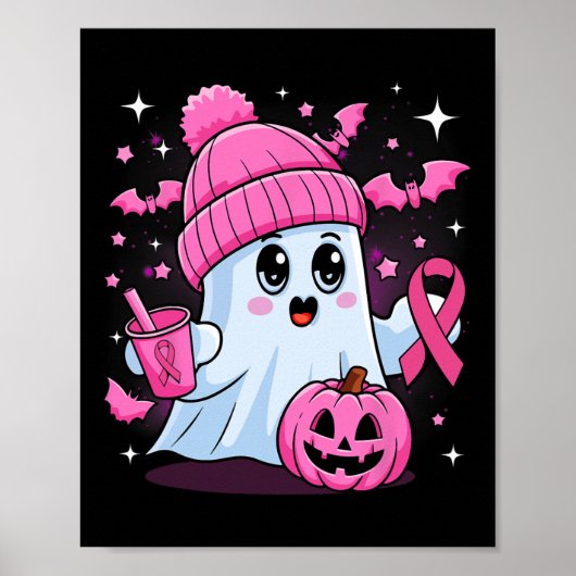 Poster Cute Ghost Boire Café Halloween Ghost Breast (Devant)