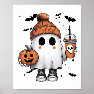 Poster Cute Ghost Boire Café Halloween Ghost Café