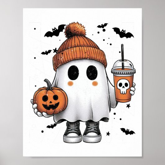 Poster Cute Ghost Boire Café Halloween Ghost Café (Devant)
