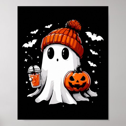 Poster Cute Ghost Boire Café Halloween Ghost Café (Devant)