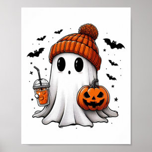 Poster Cute Ghost Boire Café Halloween Ghost Ice Cof