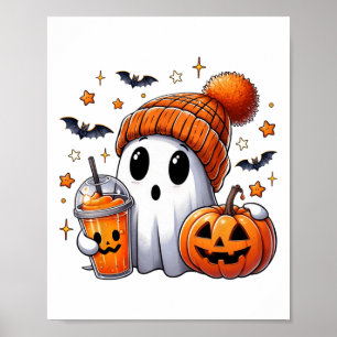 Poster Cute Ghost Boire Café Halloween Ghost Ice Cof