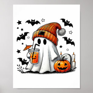 Poster Cute Ghost Boire Café Halloween Ghost Ice Cof