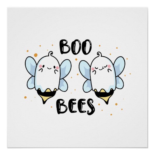 Poster Cute Ghost Boo Bees - Funny Halloween sur blanc (Devant)