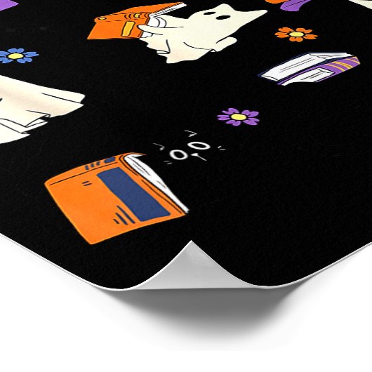 Poster Cute Ghost Cat Reading Books Lover Bookish Hallowe (Coin)