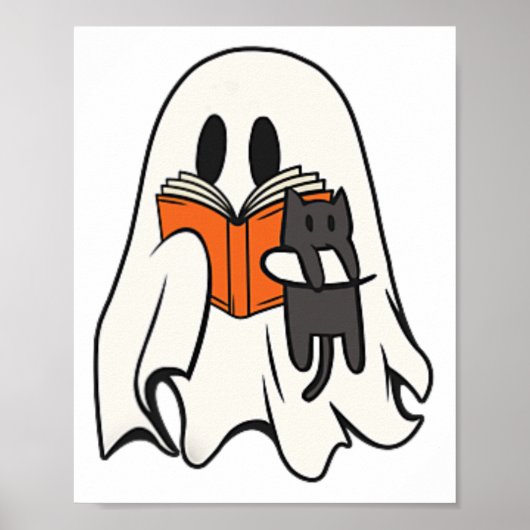 Poster Cute Ghost Chat Lecture Livre Saison Éffrayante Ha (Devant)