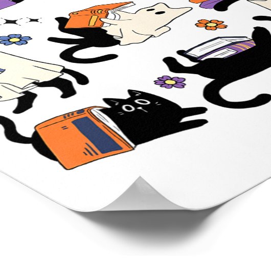 Poster Cute Ghost Chat Lecture Livres Lover Bookish Hallo (Coin)