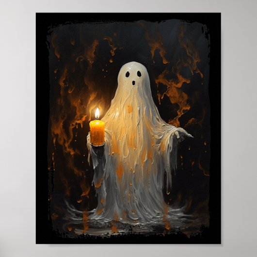 Poster Cute Ghost Holding bougie Fun Halloween Gothique V (Devant)