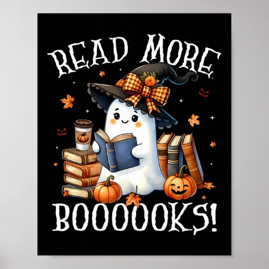 Poster Cute Ghost Lecture Livre Amateurs Halloween Lire p (Devant)