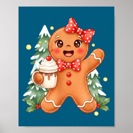 Poster Cute Gingerbread Christmas Snow Xmas For Men Women (Devant)