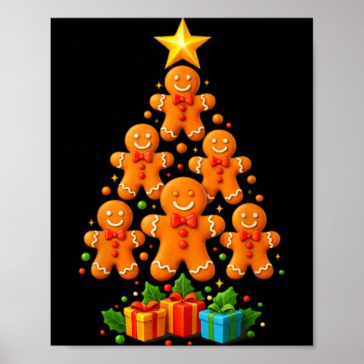 Poster Cute Gingerbread Christmas Tree Holiday Funny Xmas (Devant)