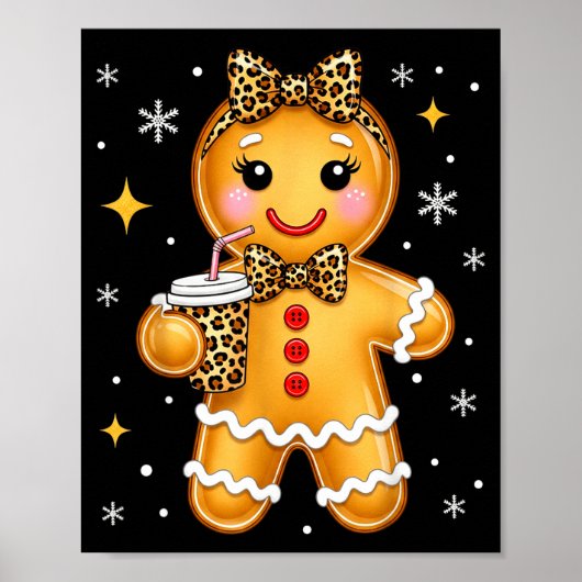 Poster Cute Gingerbread Leopard Coquette Christmas Xmas G (Devant)