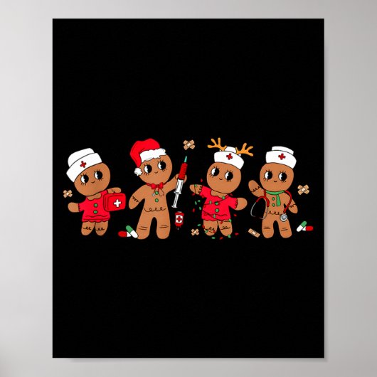Poster Cute Gingerbread Nurse Christmas Design Medical Hu (Devant)