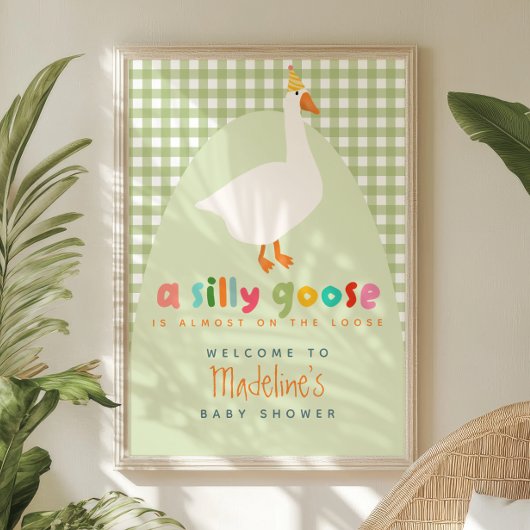 Poster Cute Gingham Silly Goose Baby Shower Welcome