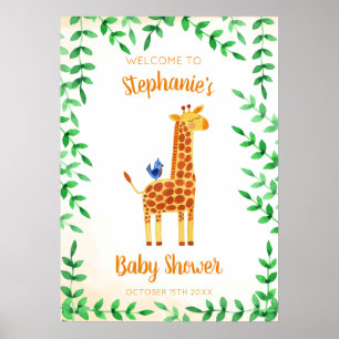 Poster Cute Giraffe & Baby shower d'aquarelle