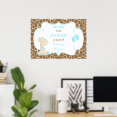 Poster Cute Giraffe Boy Baby shower bleu (Bureau à domicile)