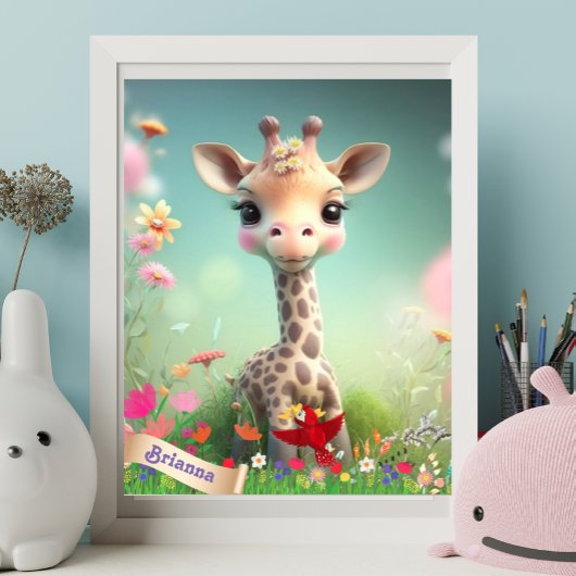 Poster Cute Giraffe en Jardin Pépinière d'art personnalis