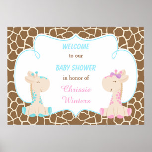Poster Cute Giraffe Genre Révélation ou Baby shower jumea