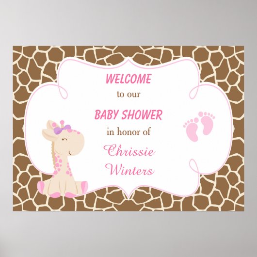 Poster Cute Giraffe Girl Baby shower rose (Devant)