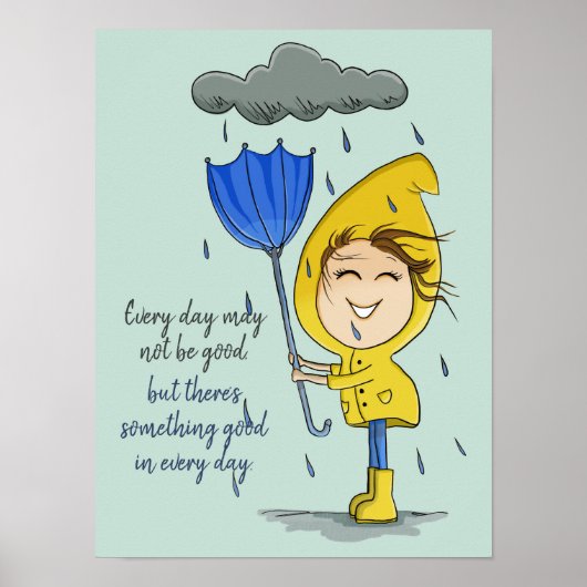 Poster Cute Girl Rainy Windy Day Encouragement graphique (Devant)